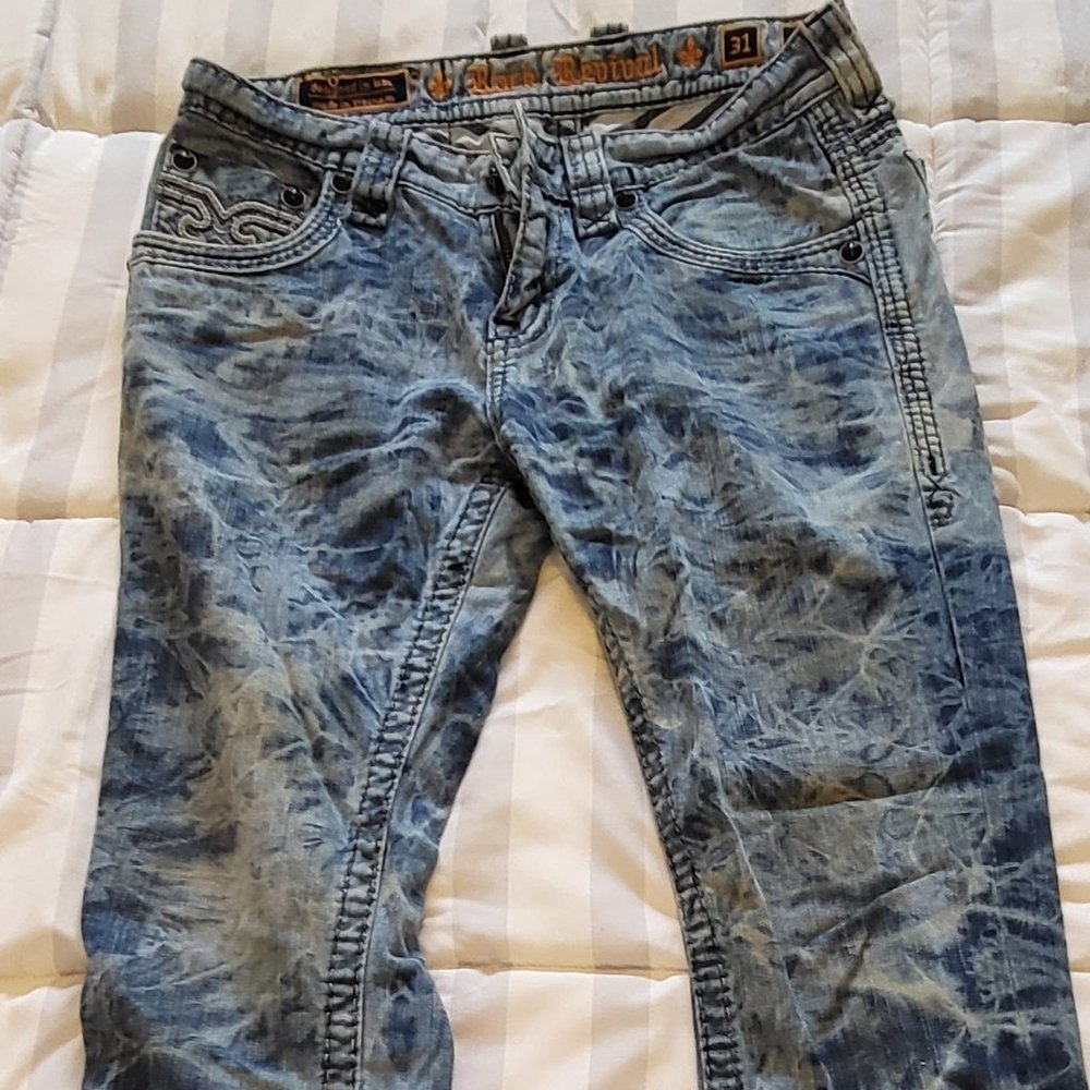 Rock Revival - Men's Blue Tie Dye Fashion Jeans